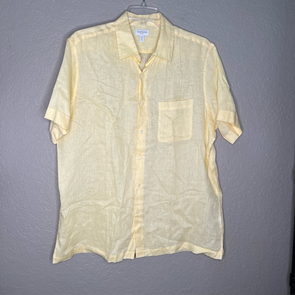 Club Room Luxury 100% Linen Yellow Men's Shirt Sleeve Button Shirt Sz XL Summer